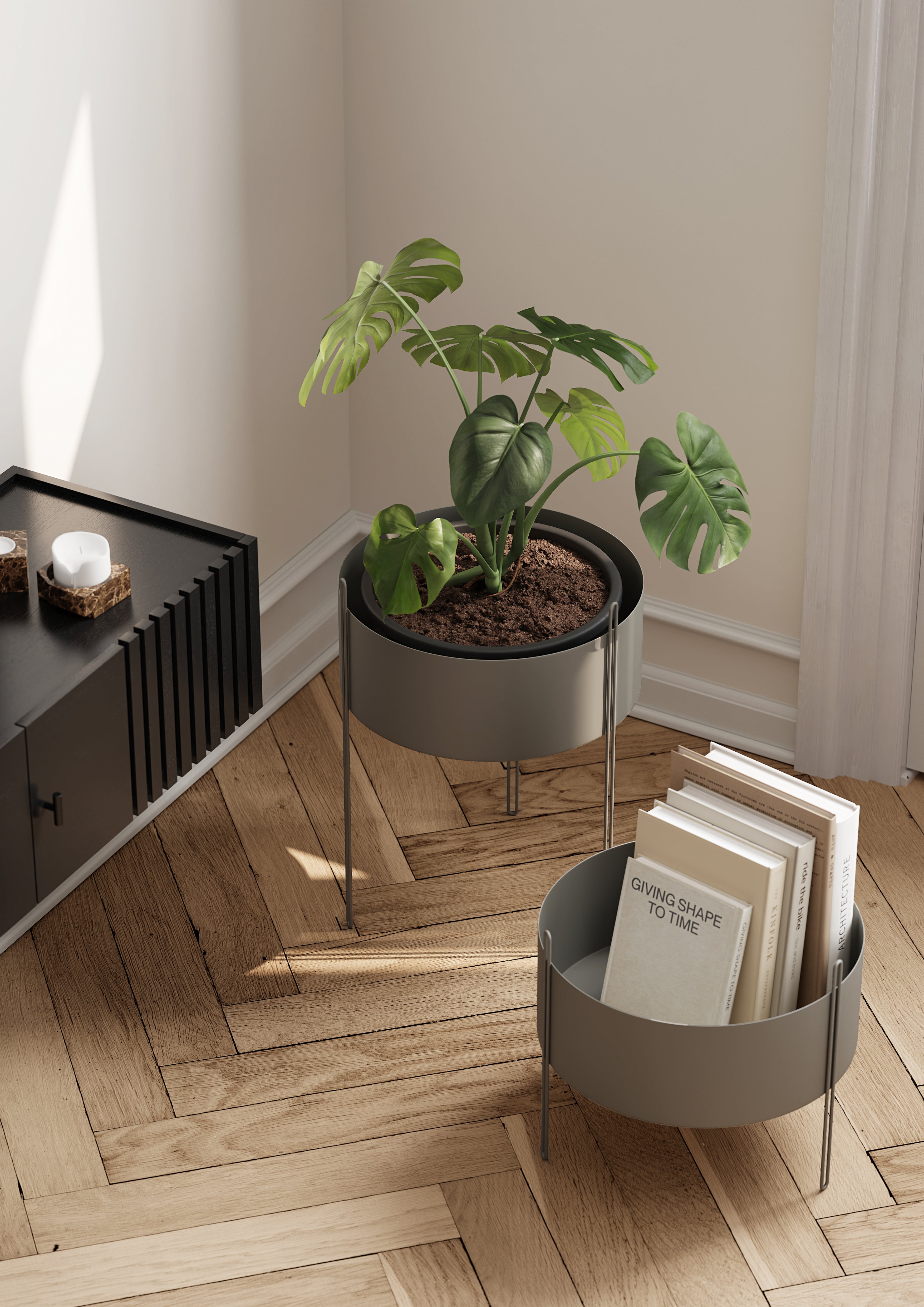 Pidestall Plantekasse (medium) - Taupe